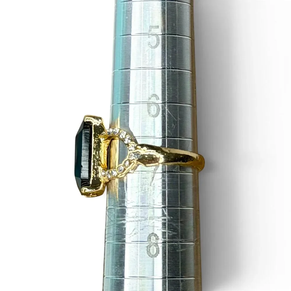 Gold-Tone Black Onyx-Style Cocktail Ring